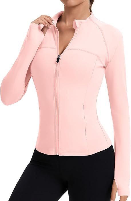 Rapbin Women's Full Zip Workout jackets Runing Slim Fit Athletic Tops With Thumb Holes | Amazon (US)
