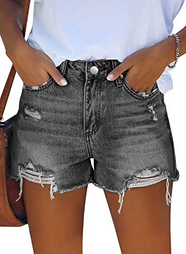onlypuff Womens Jean Shorts Denim Shorts Distressed GreyJean Shorts Women Ripped Summer Shorts Cut Off Jean Shorts Mid Rise Grey XXL | Amazon (US)