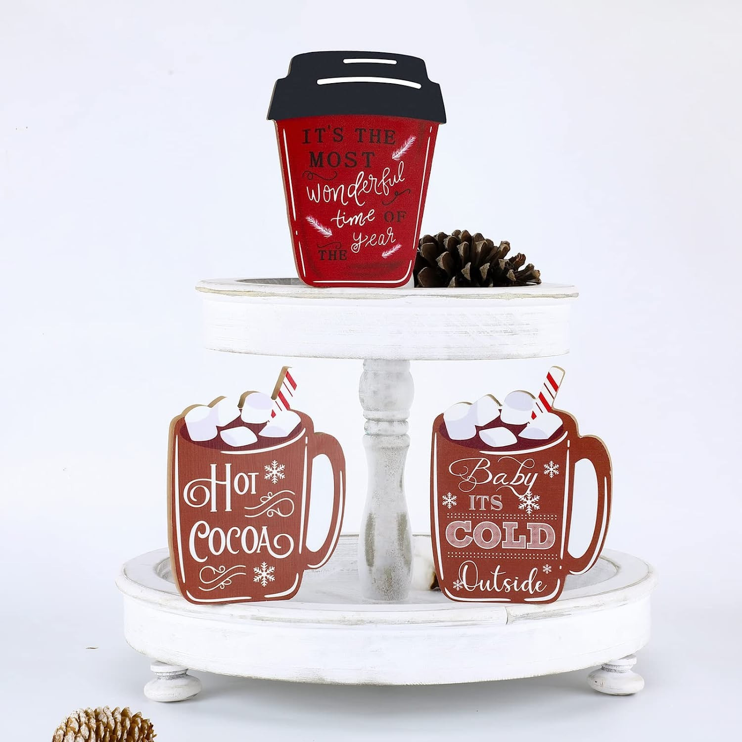 3 Pieces Christmas Wooden Signs Warm Winter Season Drinks Tabletop Christmas Tiered Tray Decors F... | Amazon (US)