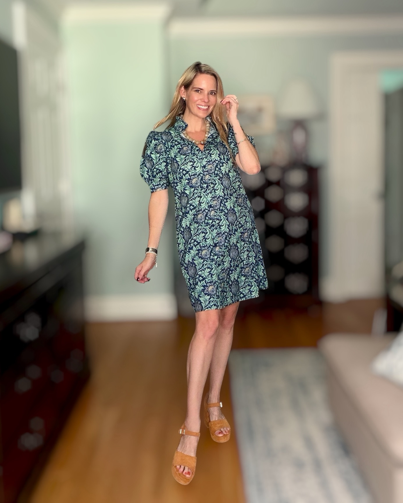 Blue & Green Floral Mini Dress 💙🌿✨

This floral mini dress is giving the prettiest garden-inspired vibes! 🌿💙 I love the rich blue + soft green print, puff sleeves, and relaxed silhouette—it’s feminine without feeling fussy. Paired it with tan platform sandals and a chunky neutral necklace for an easy polished look. 🤎✨

Such a pretty option for brunch, date nights, showers, vacation dinners, or any occasion where you want an effortless, feminine outfit. 🌸

Blue floral dress, floral mini dress, puff sleeve dress, summer dress, affordable dress, feminine style, preppy fashion, classic style, women over 40 fashion, summer outfit ideas, vacation outfit, brunch outfit, garden party dress, Amazon fashion finds. Cotton dress, tuckernuck style

#LTKOver40 #LTKSeasonal #LTKWorkwear