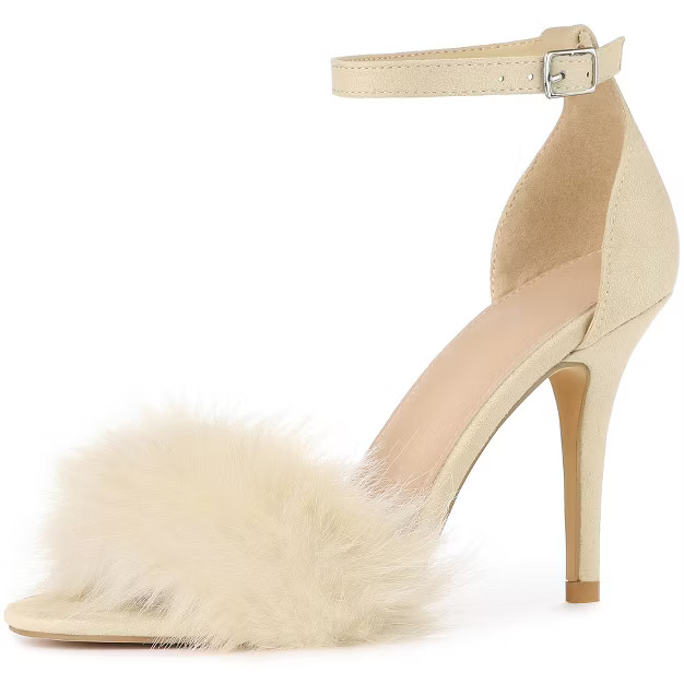 Allegra K Women's Faux Fur Ankle Strap Stiletto Heels Sandals | Target