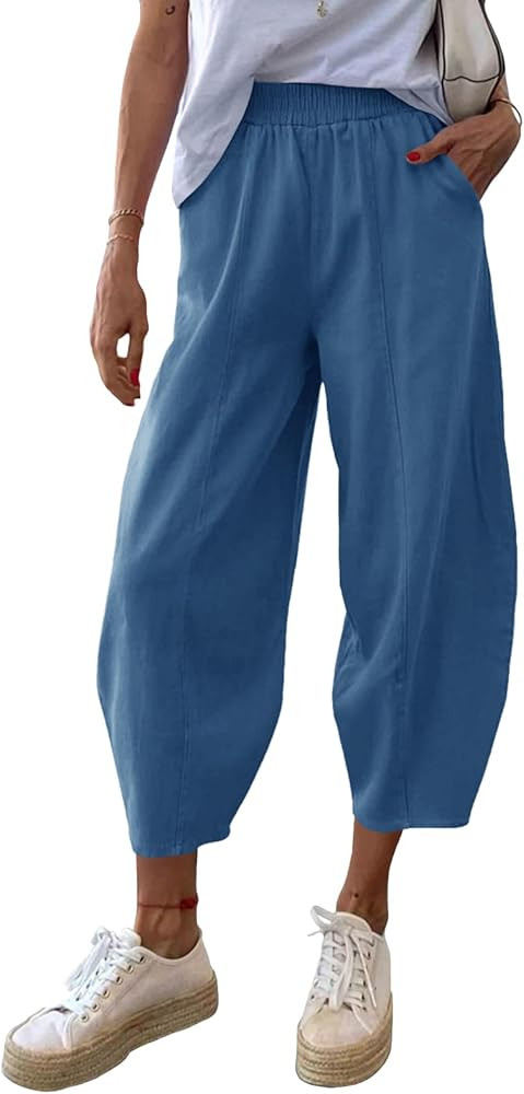 Cicy Bell Women's Summer High Waisted Baggy Pants Casual Cotton Harem Capris Slacks with Pockets | Amazon (US)