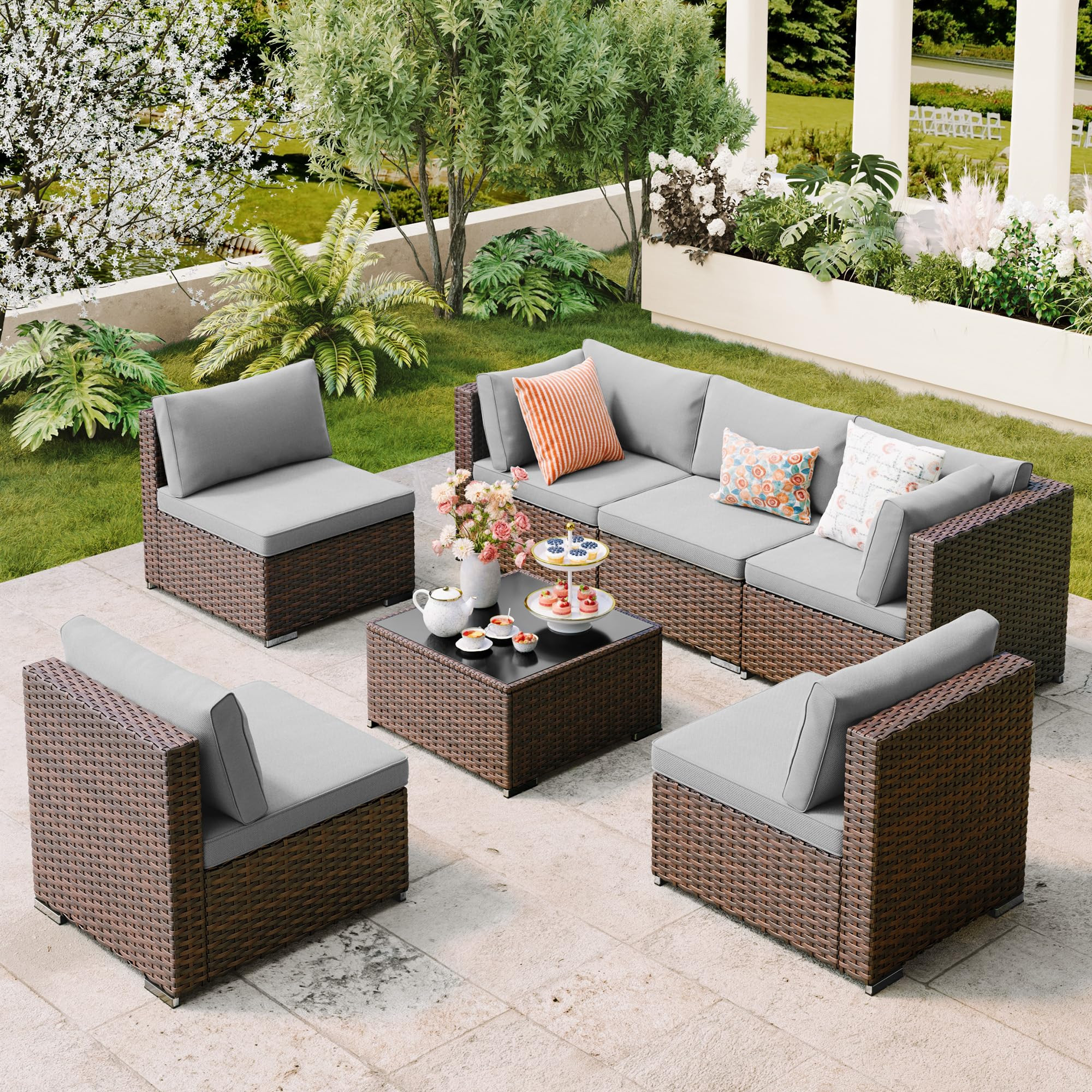 Qsun 7 Pieces Outdoor Patio Furniture Set, PE Rattan Outdoor Wicker Sectional Furniture Sofa Set,... | Amazon (US)