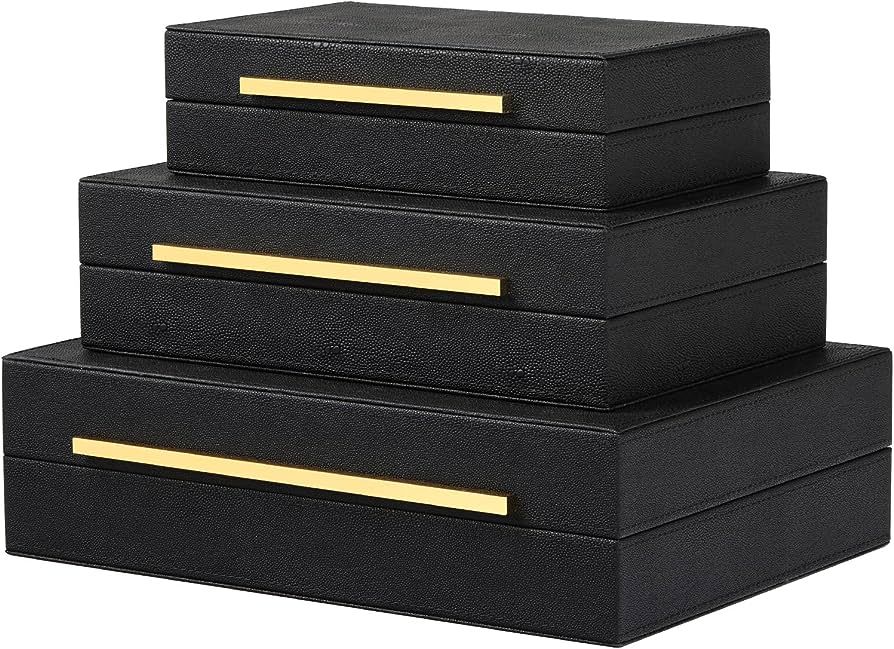 Black Shagreen Box Faux Leather Set of 3 Decorative Boxes men’s jewelry organizer, Modern Large... | Amazon (US)