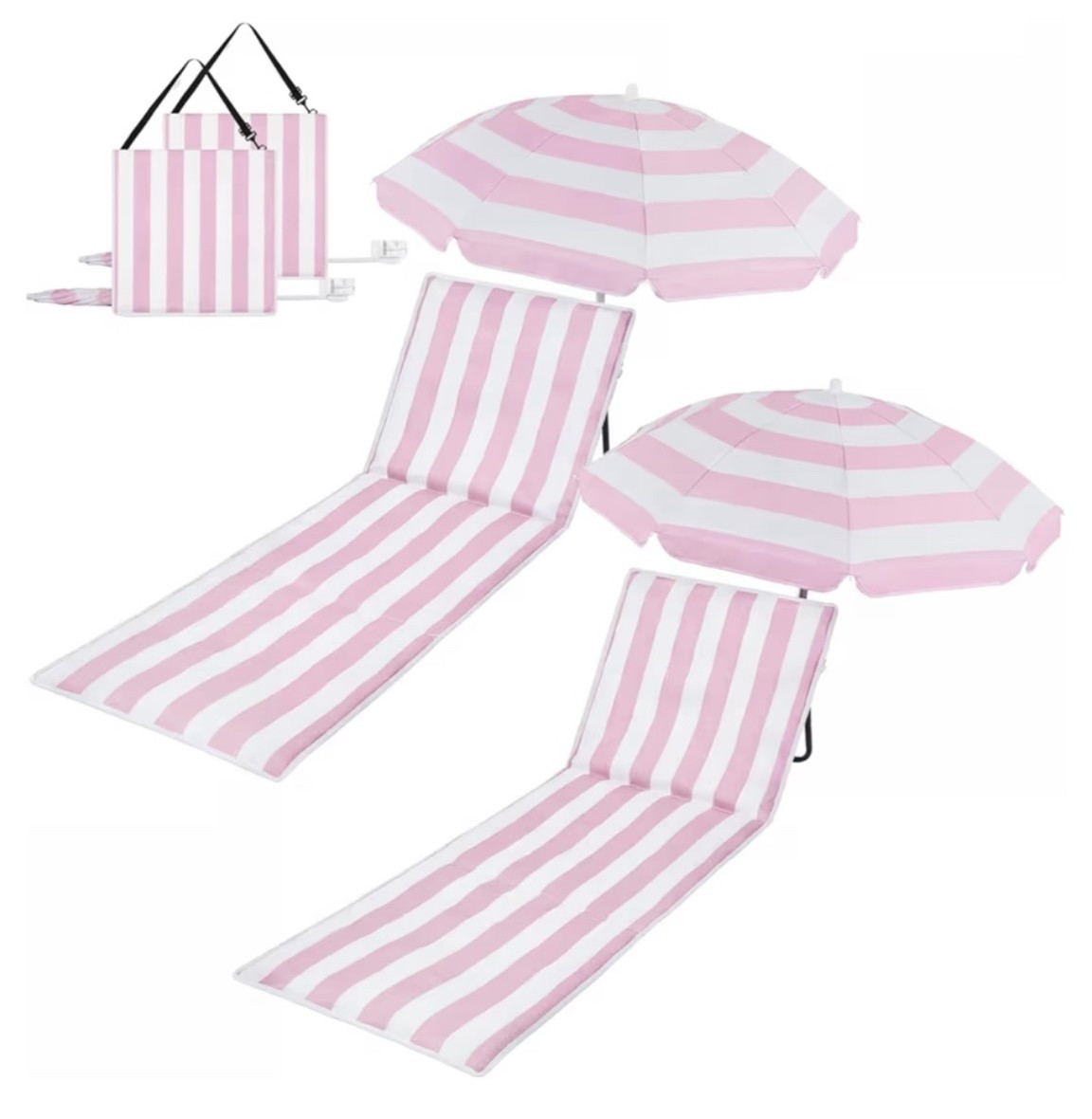 Obsessed with pink and white stripes for the beach. I’ve always thought it’s the perfect combo. Cute lounges with umbrellas for shady fun. Adjustable handles. Folds up and is easy to carry

#LTKSeasonal #LTKSwim #LTKTravel