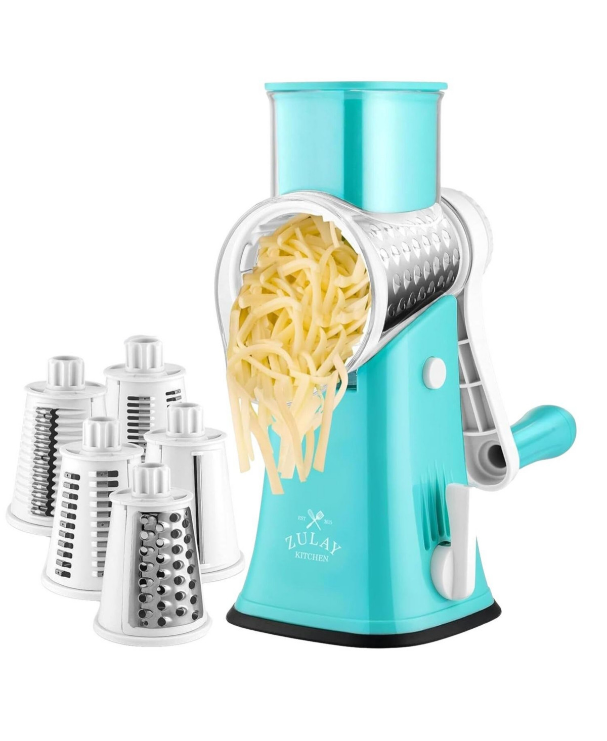 Rotary Cheese Grater with 5 Interchangeable Stainless Steel Blades - White and light blue | Macy's