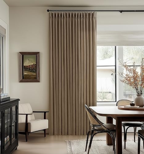 Dutch Cocoa Pleated Thick Linen Curtains for Living Room Bedroom 102 Inches Long Semi Sheer Boho Country Privacy Linen Blend Back Tab Window Curtain Brown Dining Room Drapes 102 Inch 2 Panels | Amazon (US)