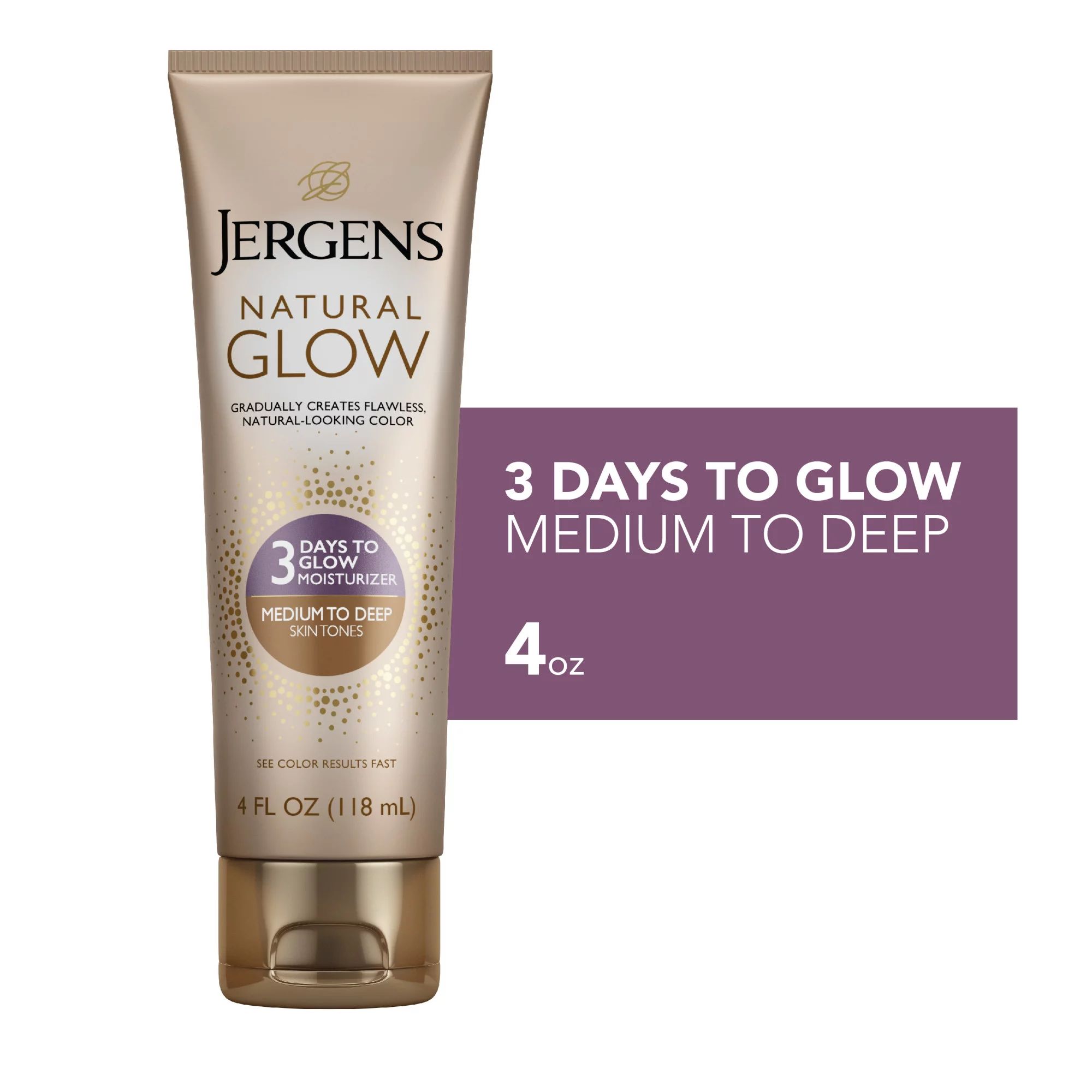 Jergens Natural Glow 3-Day Sunless Tanning Lotion, Medium to Deep Skin Tone, 4 fl oz - Walmart.co... | Walmart (US)