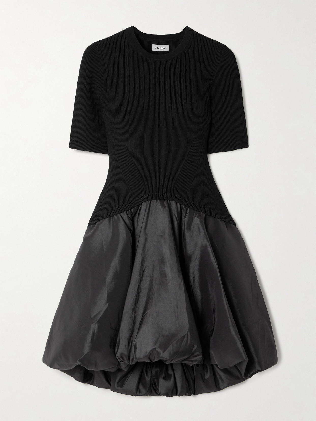 SIMKHAI - Kenny Ribbed-knit And Pleated Taffeta Mini Dress - Black | NET-A-PORTER (US)