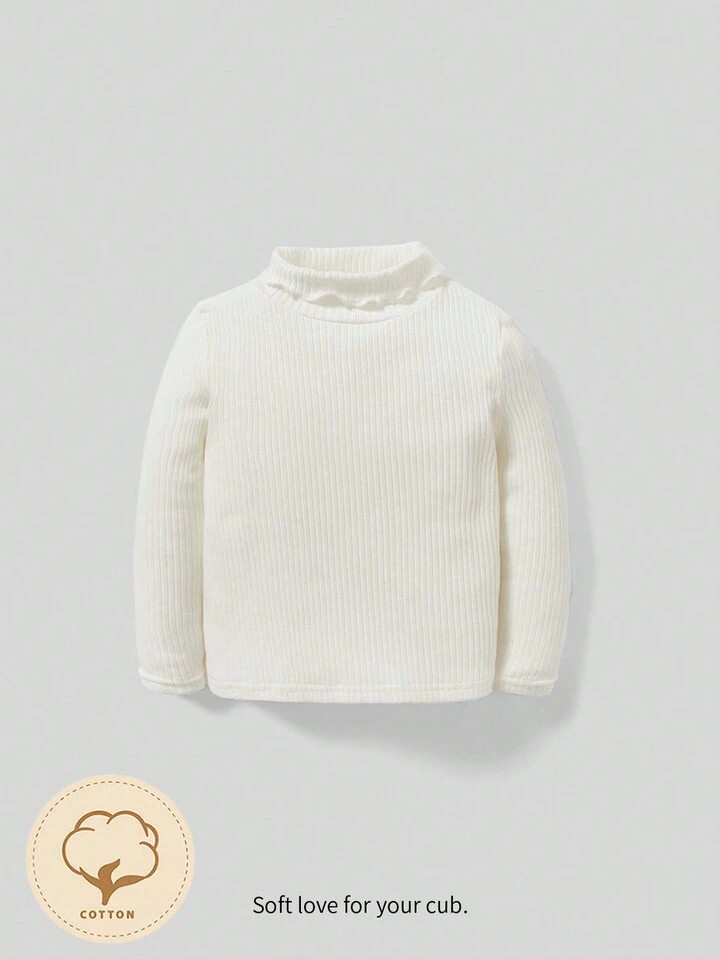 Cozy Cub Baby Girl Simplicity Solid Color Long Sleeve, Stand Collar Blouse With Wavy Edge | SHEIN