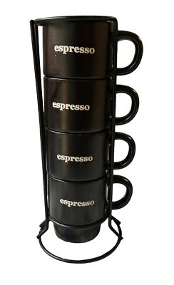 Signature Housewares Espresso Cups (4) with Metal Wire Tower Rack - Stoneware | eBay US