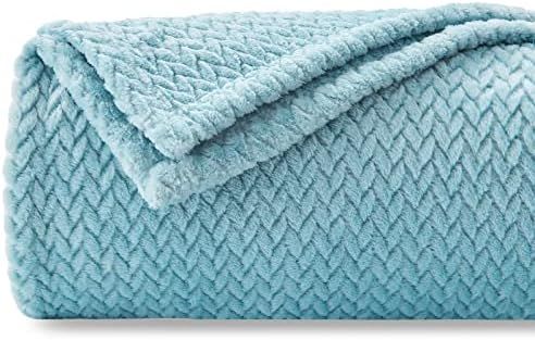 NEWCOSPLAY Super Soft Throw Blanket Light Blue Premium Silky Flannel Fleece Leaves Pattern Lightw... | Amazon (US)