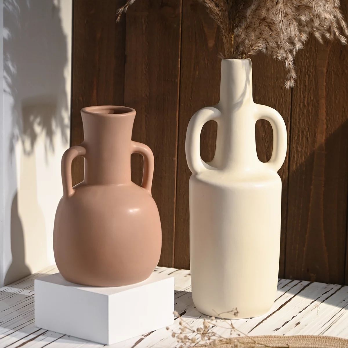 TERESA'S COLLECTIONS 13''H, 8''H Modern Farmhouse Ceramic Decorative Vases for Home Decor, Pink a... | Walmart (US)