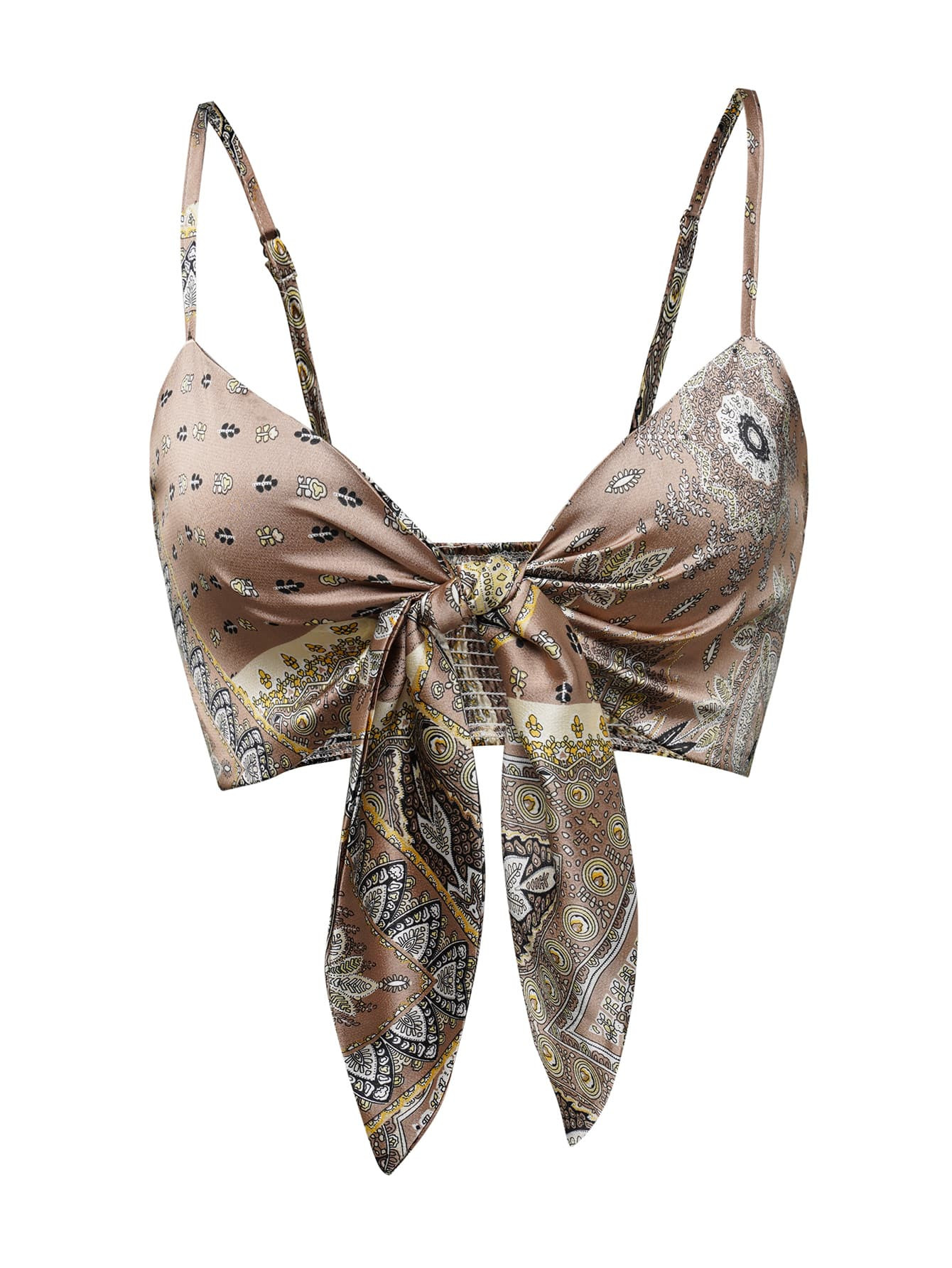 SHEIN Privé Allover Print Tie Front Shirred Cami Top | SHEIN