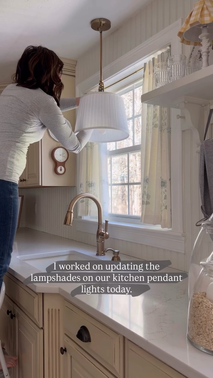 I worked on updating the lampshades on our kitchen pendant lights today.