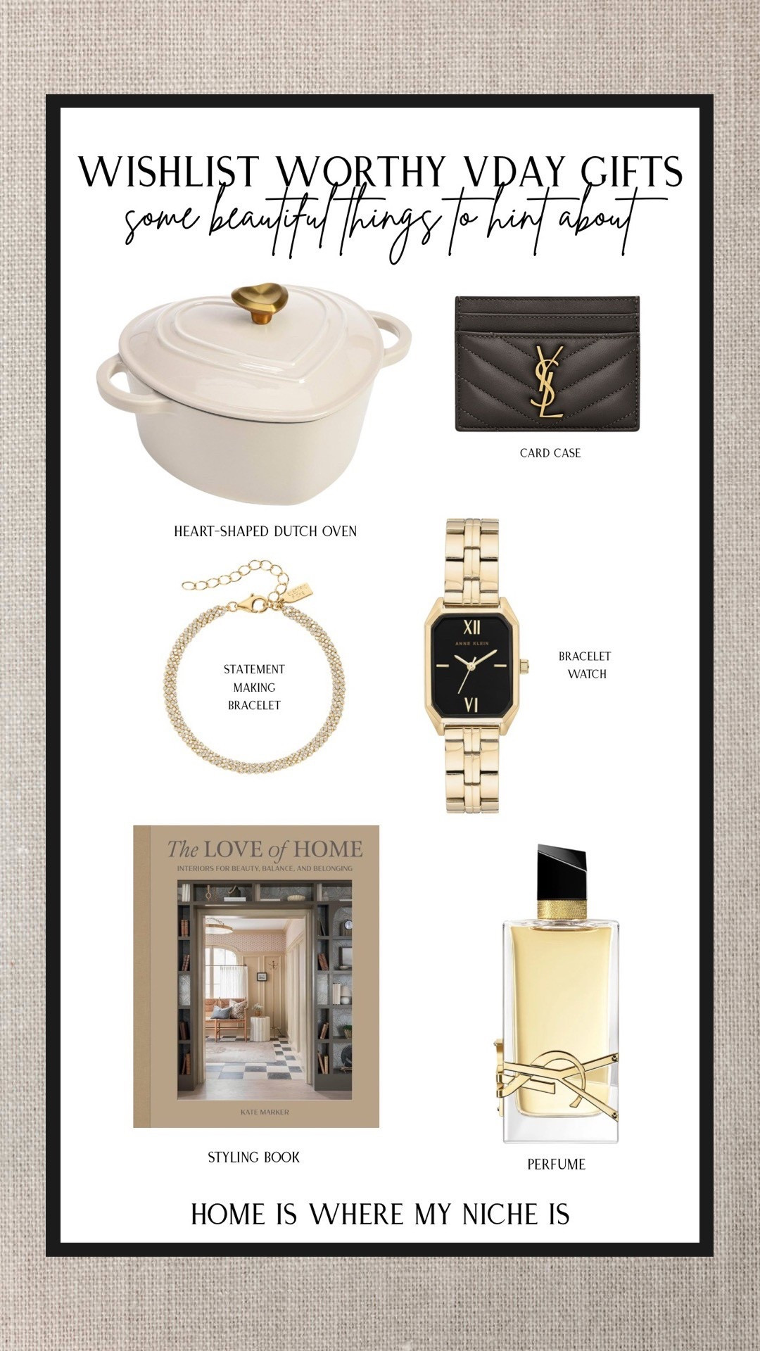 V D A Y / wishlist worthy gifts for her, some beautiful things to hint about 😉

+ heart-shaped Dutch oven
+ YSL card holder
+ bracelet watch
+ statement bracelet 
+ perfume 
+ styling coffee table book

#LTKstyletip #LTKcanada #LTKhome