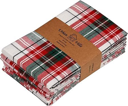Urban Villa Christmas Kitchen Towels Set of 6 Christmas Checks Kitchen Towels 20X30 Inches 100% C... | Amazon (US)