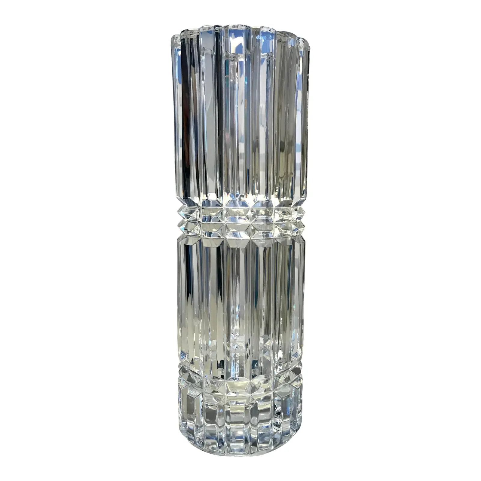 Mid-Century Modern Vertical Cut Crystal Vase | Chairish
