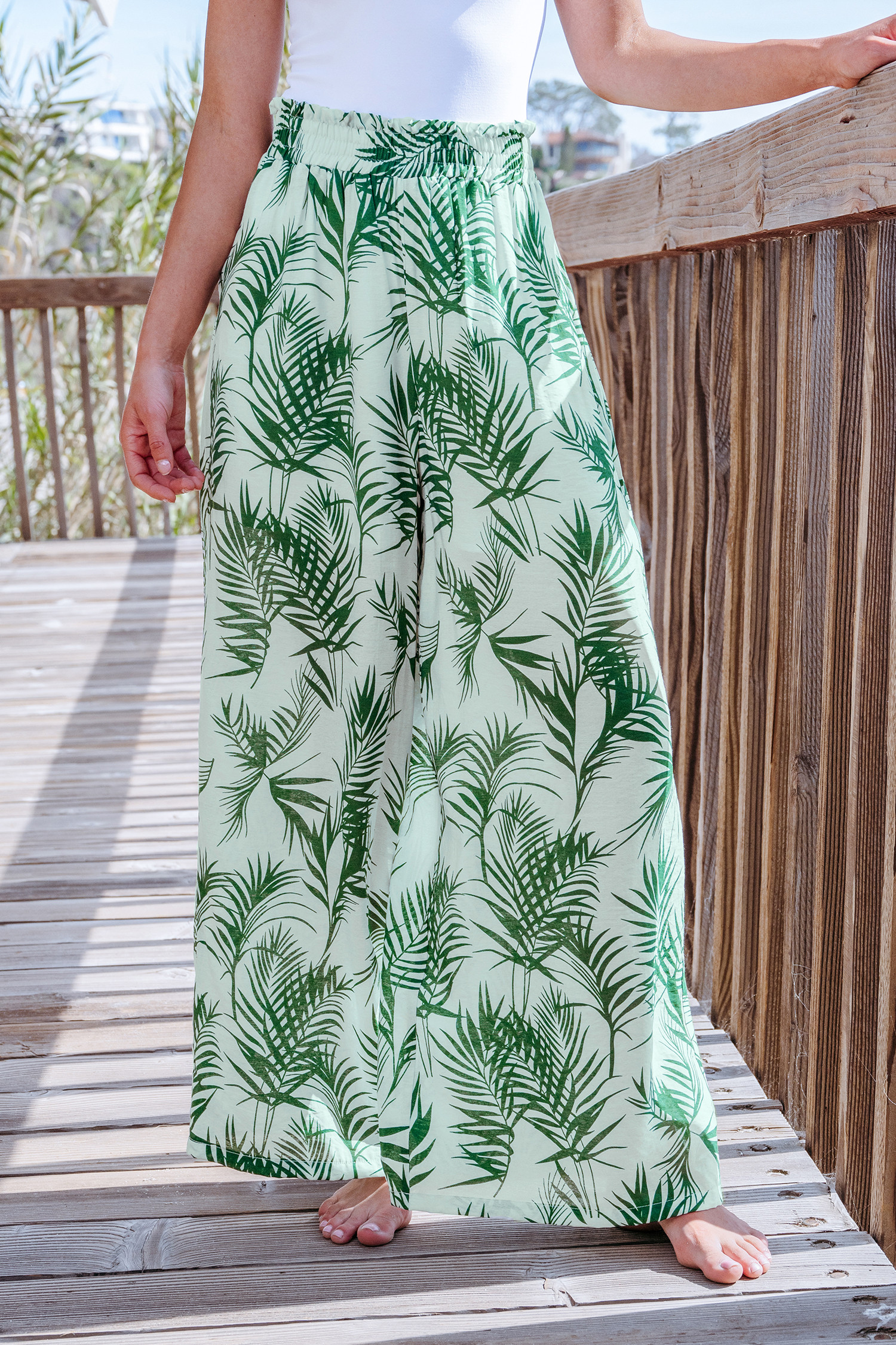 Tropical Smocked Waist Wide Leg Pants | Cupshe US