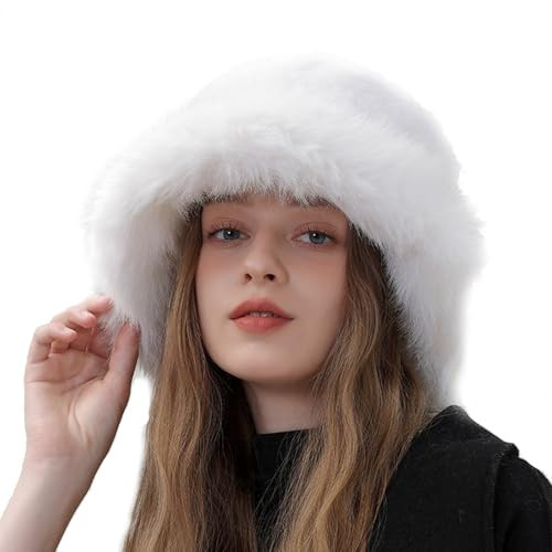 Peicees Winter Bucket Hat for Women Fur Russian Ushanka Ladies Fluffy Snow Hat Fuzzy Fisherman Cap Warm Cute | Amazon (US)