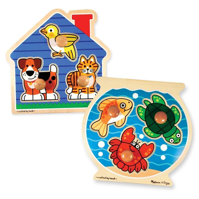 Melissa & Doug Animals Jumbo Knob Wooden Puzzles Set - Fish and Pets 6pc | Target