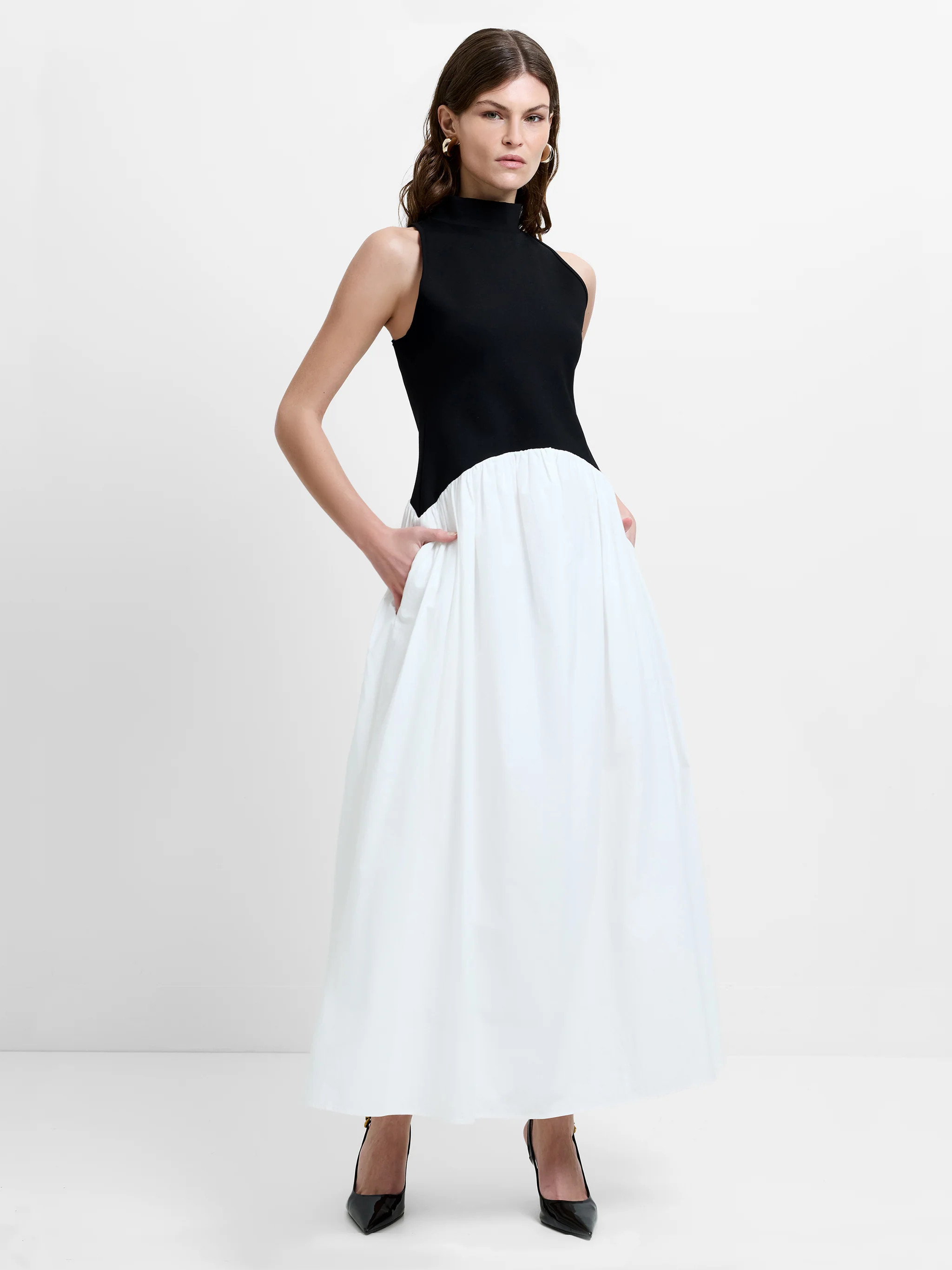 Ponte Mix Black and White Drop Waist Maxi Dress | French Connection (UK)