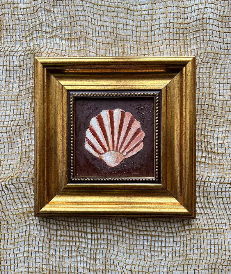 Seashell Original Oil Painting 4x4 in  Mini Framed Artwork Hand- painted shell | Etsy (Global)