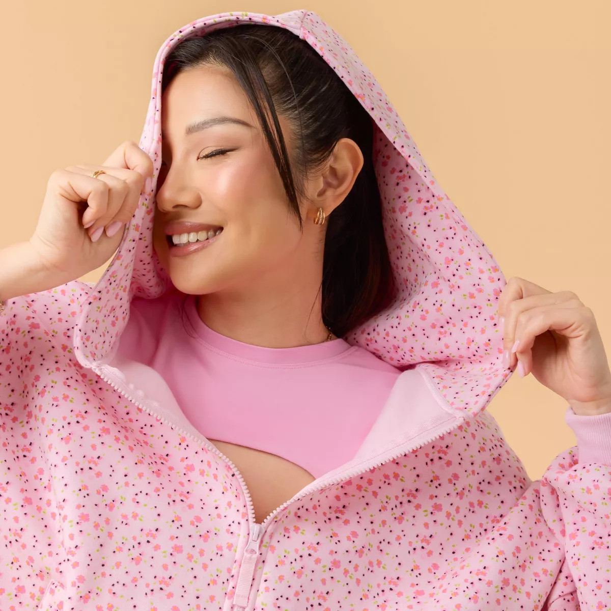 Blogilates Women's Mommy & Me Marshmallow Full Zip Hooded Sweatshirt - Pink Floral Print M | Target