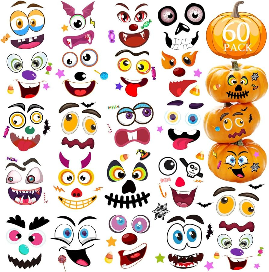 60 Packs Halloween Stickers Pumpkin Decorating Kit, 30 Sheets Pumpkin Stickers Crafts for Hallowe... | Amazon (US)