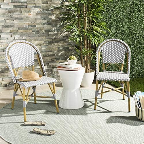 Safavieh Home Collection Hooper Indoor-Outdoor Stacking Side Chairs | Grey, White Light Brown | Set  | Amazon (US)