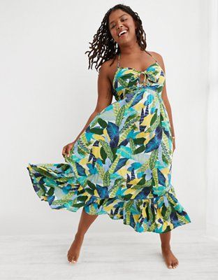Aerie Halter Beach Maxi Sundress | American Eagle Outfitters (US & CA)