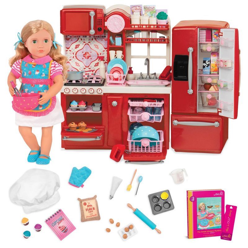 Our Generation 18" Posable Cooking Doll Jenny with Gourmet Kitchen Playset & Storybook (Red) | Target