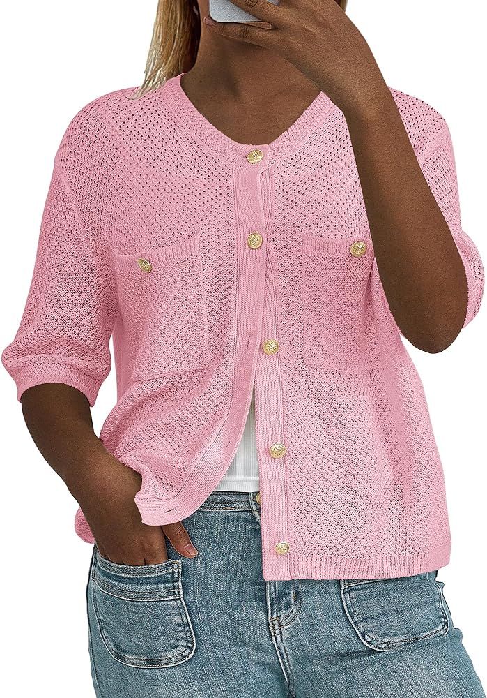 Pretty Garden Womens Button Down Short Sleeve Cardigan With Pocket | Amazon (US)