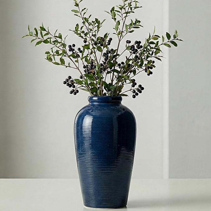 Blue Ceramic Vases Home Decor - 11 Inch Tall Farmhouse Vases for Flowers, Modern Textured Vase fo... | Amazon (US)
