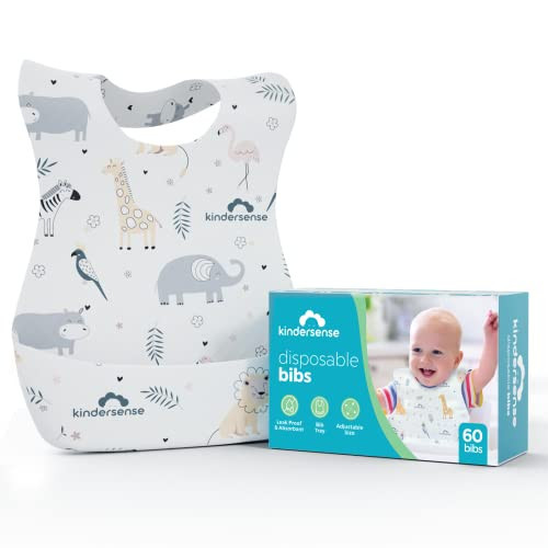 KinderSense® Disposable Baby Bibs for Feeding and Drooling (60 Count) – Travel Bibs for Baby Toddler & Child Boys & Girls | Absorbent and Leakproof –Disposable Bibs Baby | Amazon (US)