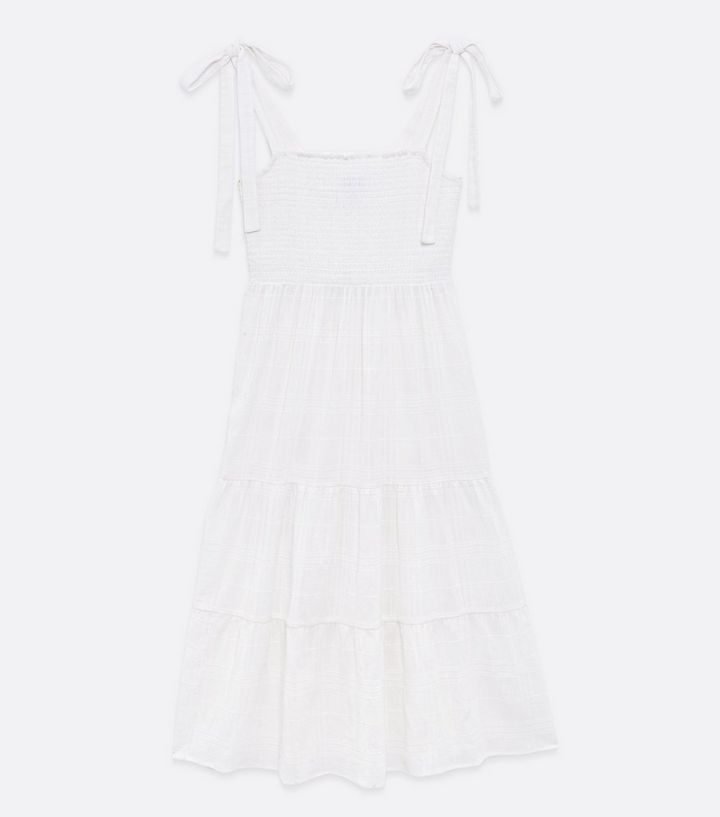 White Tie Strap Shirred Tiered Midi Dress
						
						Add to Saved Items
						Remove from Saved... | New Look (UK)
