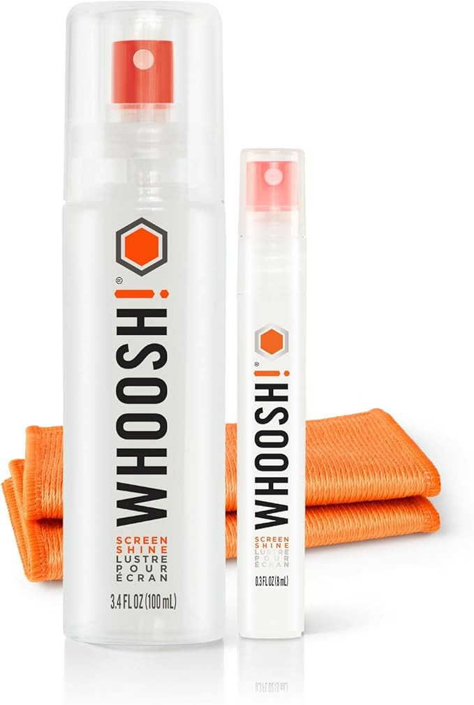 WHOOSH! Screen Cleaner Spray and Wipe - 3.4 oz + 0.3 oz + 2 Microfiber Cloth Wipes - Duo with Lar... | Amazon (US)