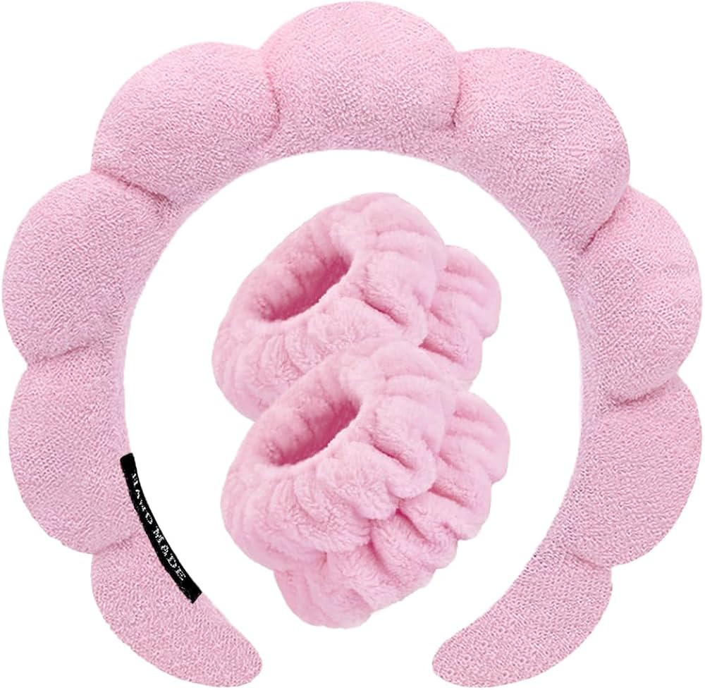 Spa Headbands for Washing Face Wristband Set Sponge Makeup Skincare Headband Wrist Towels Bubble ... | Amazon (US)