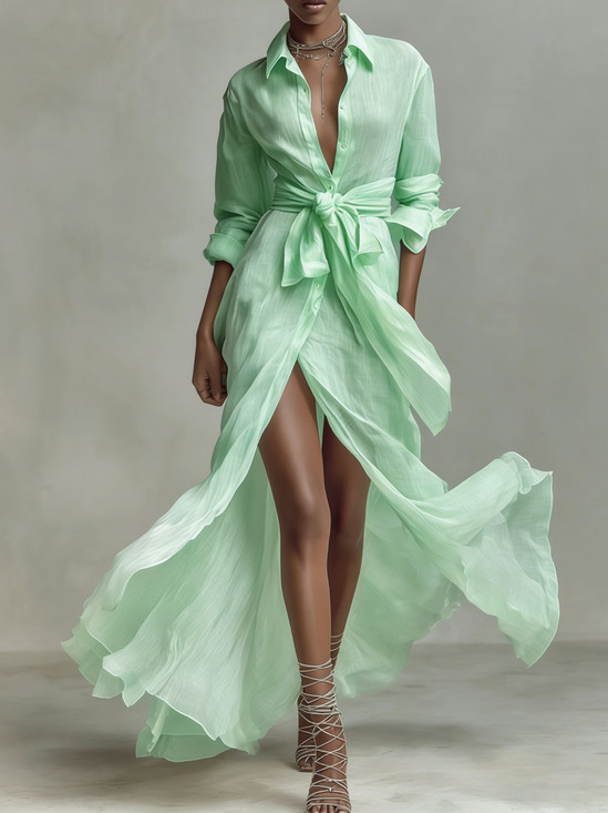 Stylewe Women Elegant X-Line Plain Buttoned Stand Collar  Midi Dress | Stylewe