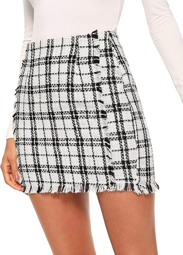 Floerns Women's Striped Zipper Raw Hem Smock Skirt | Amazon (US)