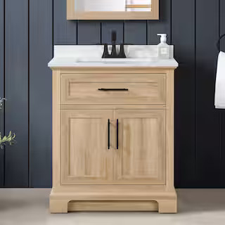 Home Decorators Collection Doveton 30 in. Single Sink Freestanding Weathered Tan Bath Vanity with... | The Home Depot