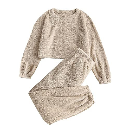 ZAFUL Women's Fuzzy Lounge Casual Pajamas Sets Long Sleeve Fleece Pullover and Pants Set 2 Piece ... | Amazon (US)