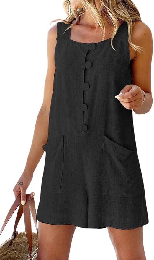 CHARTOU Pantalones cortos de mujer con botón frontal de algodón y lino para verano | Amazon (US)