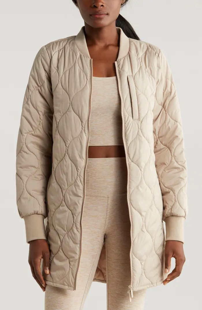 Zella Longline Onion Quilted Bomber Jacket | Nordstrom | Nordstrom