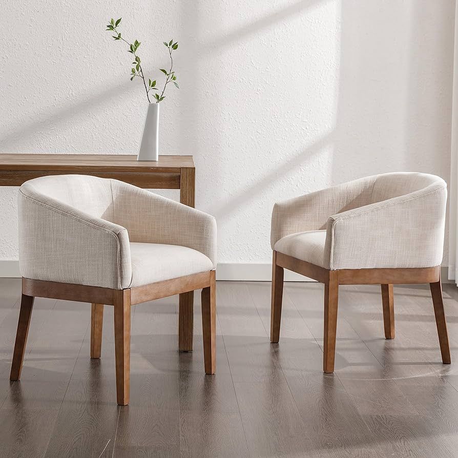 Beige Dining Chairs Set of 2 Mid-Century Modern Dining Chairs, Linen Upholstered Kitchen Dining R... | Amazon (US)