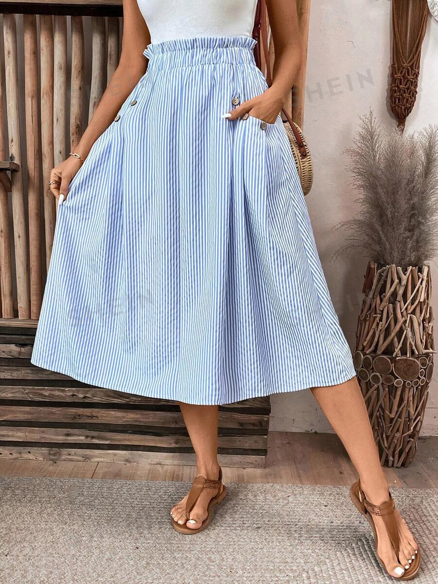 SHEIN LUNE Women's Striped & Printed Elastic Waist Summer Casual Skirt | SHEIN