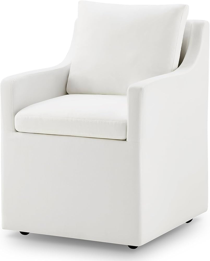Upholstered Dining Chair with Casters Washable Cover Side Deskchair with Rollers for Diningroom L... | Amazon (US)