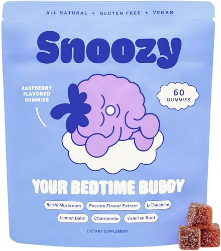 Snoozy Bedtime Buddy, Reishi Mushroom Sleep Gummies | Chamomile, Valerian Root, Lemon Balm Extract | Natural Sleep Aid, Melatonin Free | Raspberry Flavored, 60 Gummies, 1 Pack | Amazon (US)