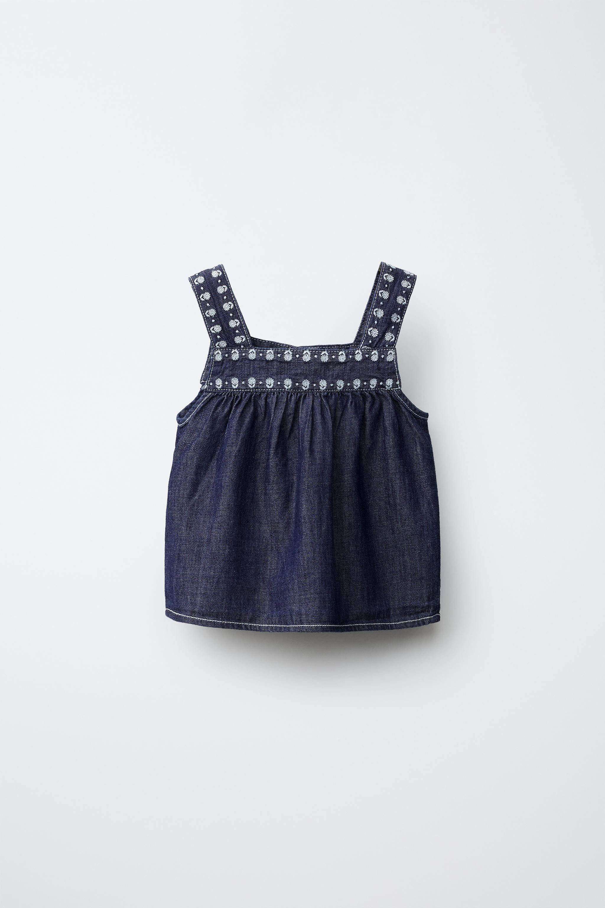 FLOWING DENIM TOP WITH FLORAL EMBROIDERY | Zara UK