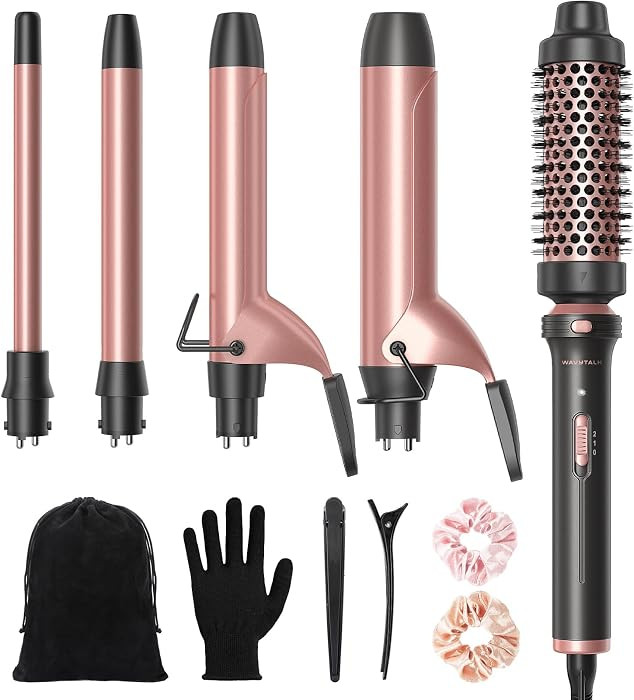 Wavytalk 5 in 1 Curling Iron,Curling Iron Set with Heated Round Brush and 4 Interchangeable Ceram... | Amazon (US)